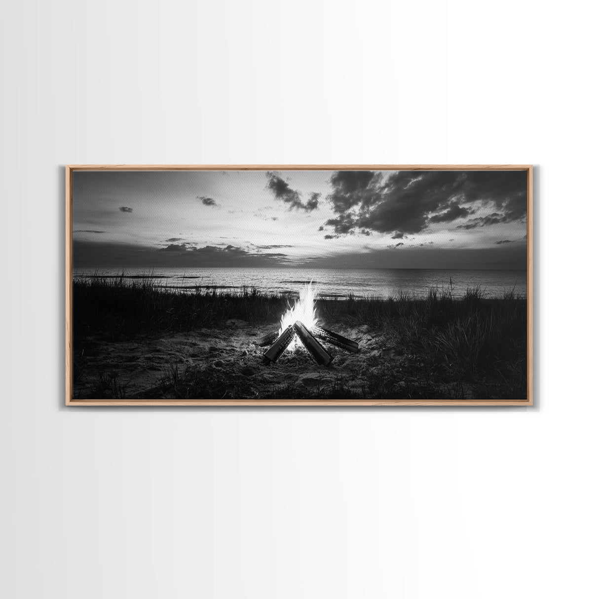 Beach Bonfire, coastal decor, nautical wall art, seascape painting, moody art, rustic wall art, dark romance painting, Canvas Print