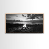 Beach Bonfire, coastal decor, nautical wall art, seascape painting, moody art, rustic wall art, dark romance painting, Canvas Print