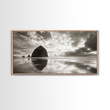Coastal, seascape, moody art, ocean view, nautical wall art, panoramic painting, extra wide art, above bed wall art, framed canvas print
