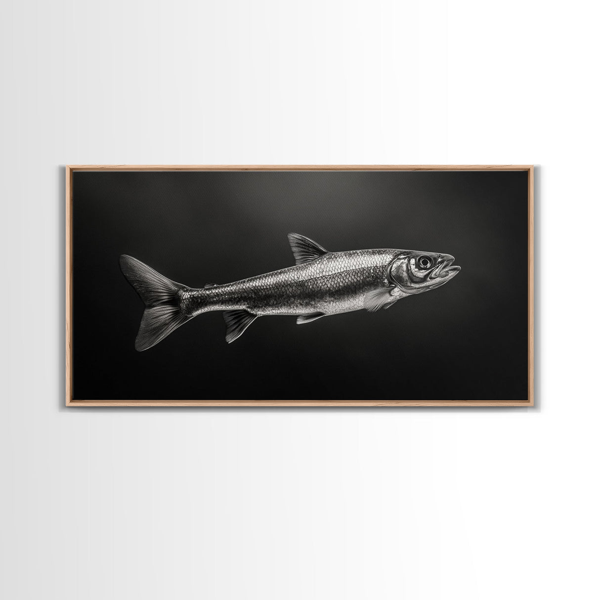 Trout, fish painting, fly fishing art, rustic decor, cabin wall art, nature painting, extra wide art, panoramic art, framed canvas print