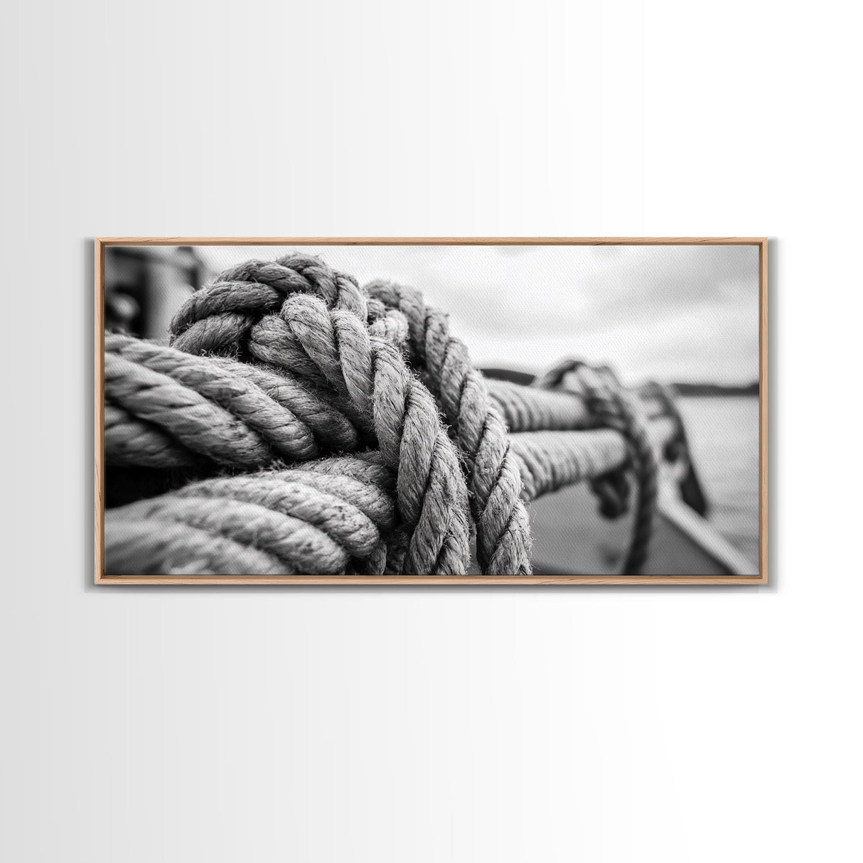 Nautical rope, rustic art, coastal decor, nautical wall art, maritime painting, extra wide art, panoramic painting, framed canvas print