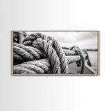 Nautical rope, rustic art, coastal decor, nautical wall art, maritime painting, extra wide art, panoramic painting, framed canvas print