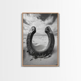 Horseshoe art, western decor, rustic wall art, wabi sabi wall art, moody photography, minimalist art, canvas print, living room art