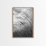 Wind Blowing Grass, moody art, wabi sabi art, landscape painting, farmhouse art, rustic decor, minimalist art, framed canvas print