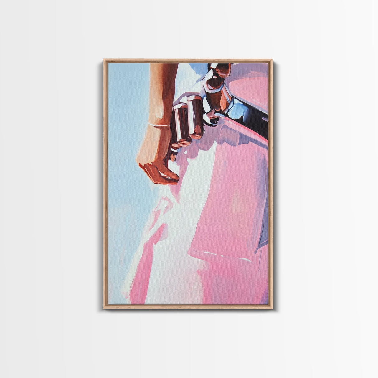 Pink cowgirl, western belt, black cowgirl painting, light pink wall art, southwestern art, cowboy aesthetic, framed canvas print, rustic art