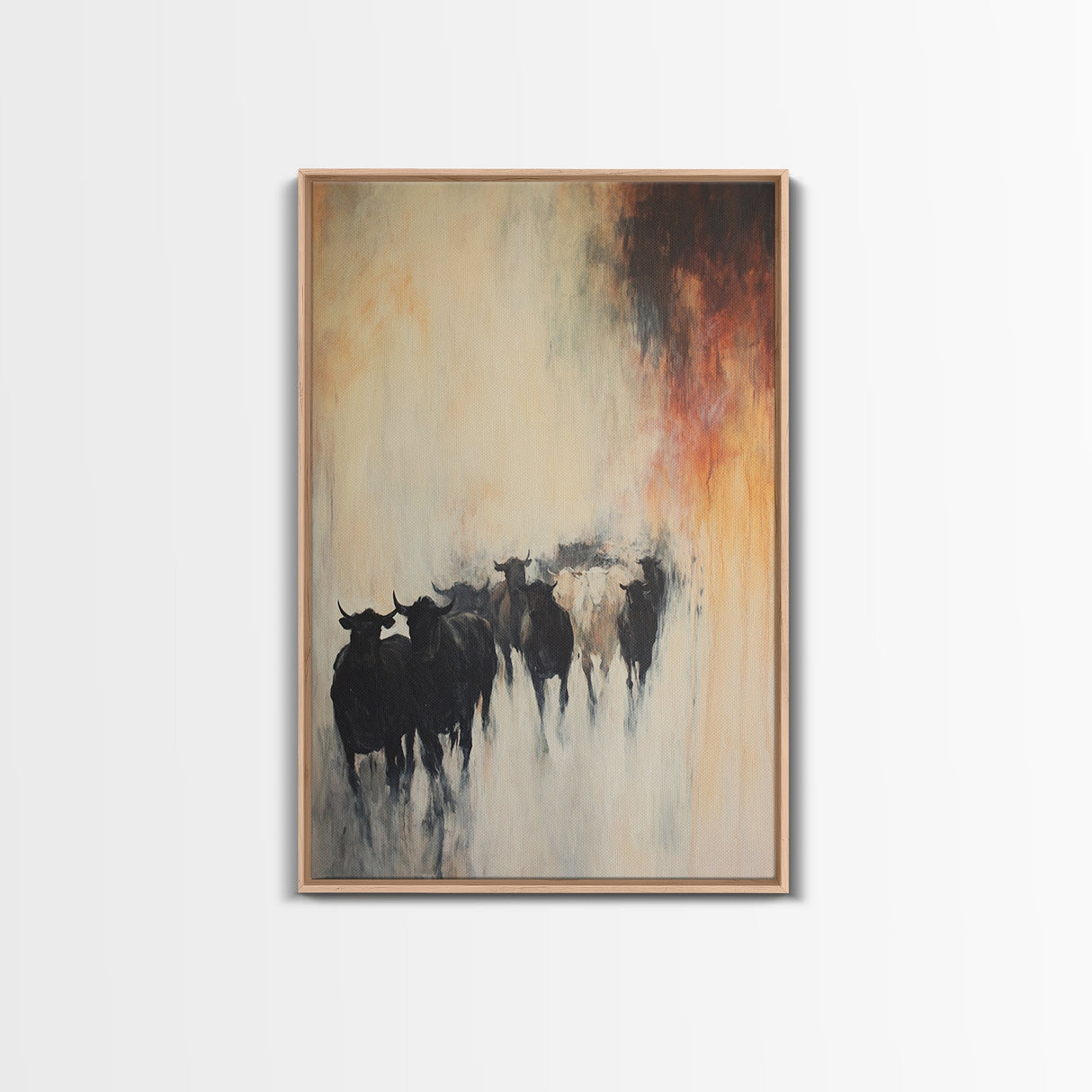 Foggy Cattle, moody art, bull and bear art, rustic wall art, farmhouse art, vintage aesthetic, country home, Canvas Print