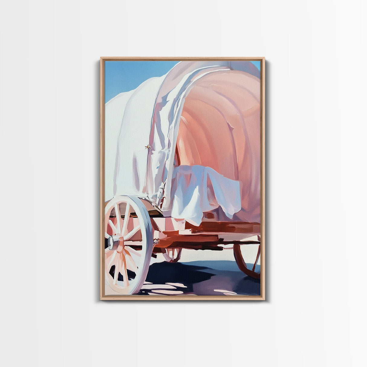 Rustic Wagon, pink abstract art, light pink wall art, vintage horse art, farmhouse art, rustic wall art, framed canvas print, gift idea