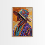 Boho Cowgirl, goddess art print, chicano art, vibrant western painting, colorful fashion art, afrocentric wall art, canvas print, unique decor