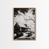 Vintage Barn, Rustic Landscape, Canvas Print, farmhouse art, rustic wall art, barn landscape oil painting, moody art, above couch art, wabi sabi art