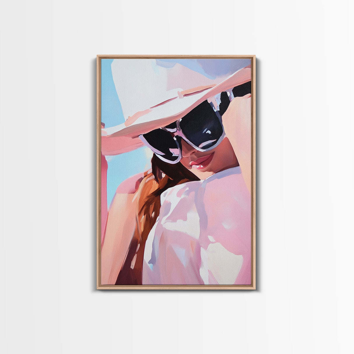 Woman Portrait, Pink Wall Art, Framed Canvas Print, Light Pink Wall Art, Moody Art, Coastal Cowgirl Wall Art, Boho Art, Minimalist Art
