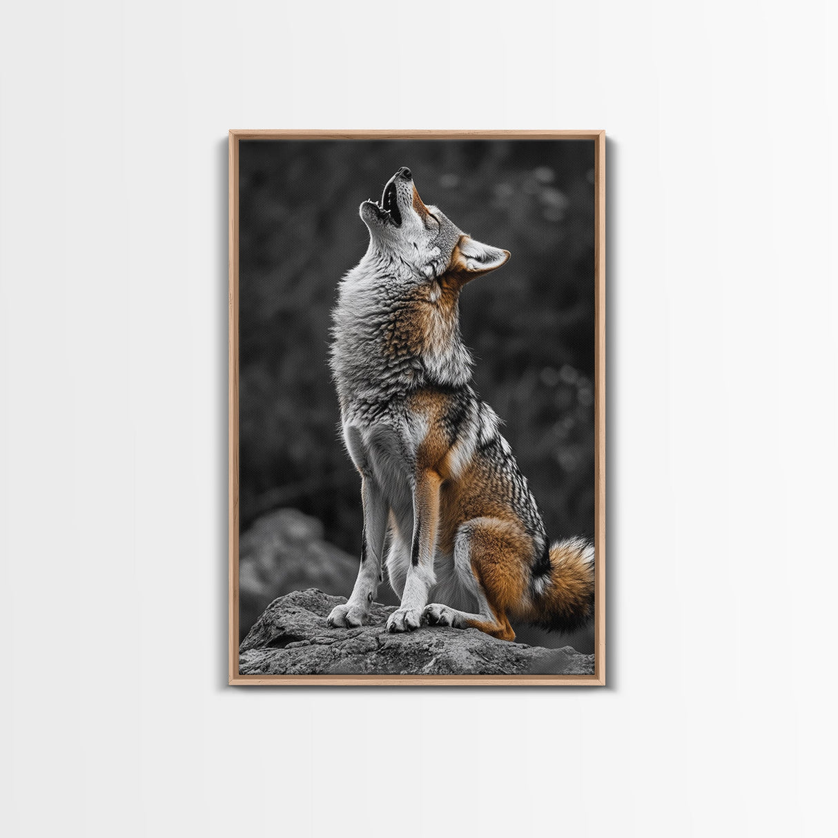 Howling Coyote, Wildlife Art, Southwest Wall Art, Moody Art, Rustic Wall Art, Nature Art, Framed Canvas Print, Gift Idea