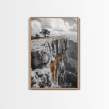 Cliffside View, Mountain Painting, Pine Tree Art, Nature Wall Art, Landscape Painting, Rustic Art, Framed Canvas Print, Moody Art