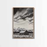 Rustic Cabin, Smoky Mountain Art, Black and White Landscape, Western Wall Art, Wabi Sabi Art, Farmhouse Decor, Canvas Print
