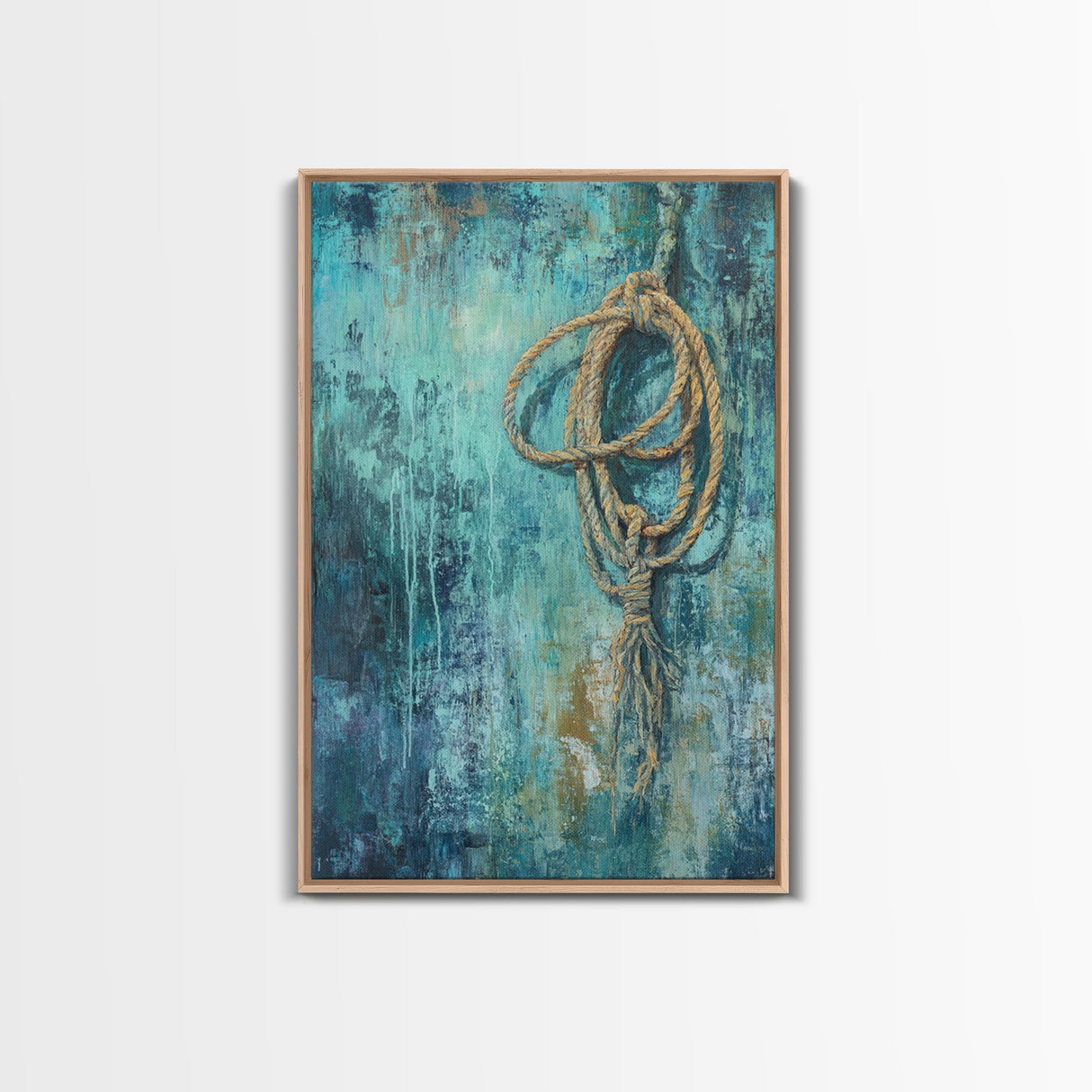 Hanging Rope Art, Moody Art, Framed Canvas Print, Coastal Decor, Wabi Sabi Art, Southwest Wall Art, Nautical Wall Art, Rustic Art