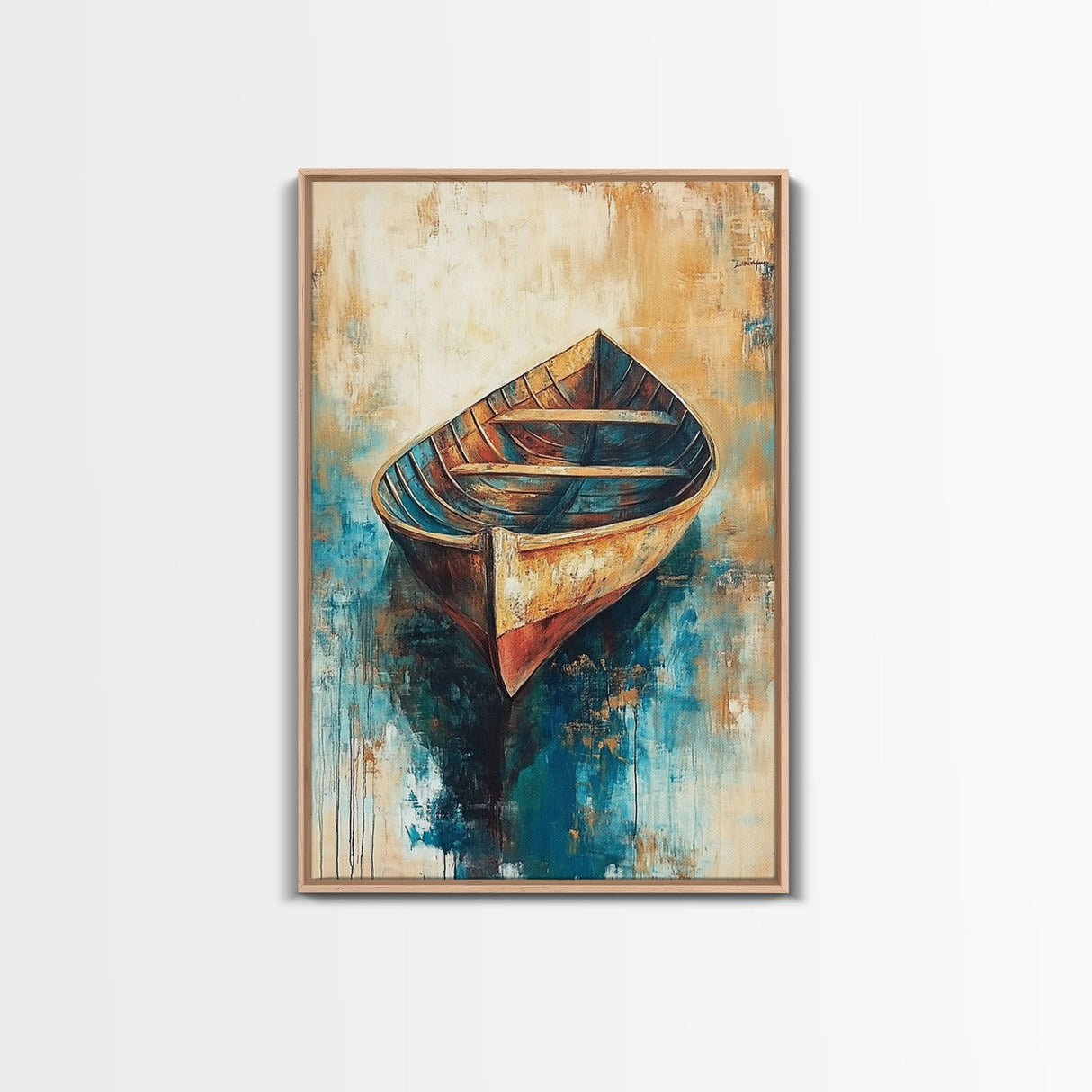Rustic Rowboat, Nautical Decor, Canvas Print, Seascape Painting, Coastal Wall Art, Rustic Decor, Moody Art, Wabi Sabi Art