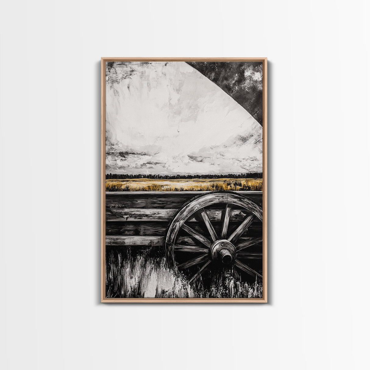 Rustic Wagon Wheel, Moody Art, Farmhouse Wall Art, Framed Canvas Print, Southwest Decor, Western Aesthetic, Above Sofa Art, Gift Idea