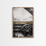 Rustic Wagon Wheel, Moody Art, Farmhouse Wall Art, Framed Canvas Print, Southwest Decor, Western Aesthetic, Above Sofa Art, Gift Idea