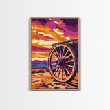 Vibrant Wagon Wheel, Pink Orange Wall Art, Boho Art, Framed Canvas Print, Southwest Aesthetic, Above Sofa Art, Rustic Decor, Gift Idea