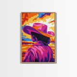 Vibrant Cowboy Painting, Chicano Art, Western Sunset Art, Pink Orange Wall Art, Afrocentric Wall Art, Canvas Print, Southwest Decor, Rustic Wall Art
