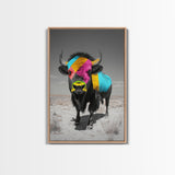 Colorful Bison Art, Southwest Wall Art, Rustic Decor, Boho Art, Buffalo Painting, Gift Idea, Canvas Print, Farmhouse Art
