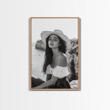 Coastal cowgirl wall art, boho art, framed canvas print, ocean photography, rustic decor, beach aesthetic, seascape painting, black and white art