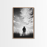 Lone Cowboy, coastal cowgirl wall art, moody art, western art, rustic decor, wabi sabi art, framed canvas print, extra wide art