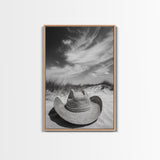 Straw Hat, coastal cowgirl wall art, wabi sabi art, beach photography, western decor, rustic art, framed canvas print, minimalist art