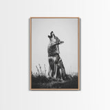 Howling Wolf, wildlife art, moody art, rustic decor, nature photography, black and white animal print, framed canvas print, minimalist art