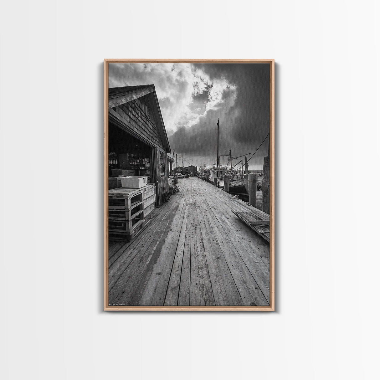 Fishing Dock, coastal decor, nautical wall art, seascape painting, rustic wall art, Nantucket painting, framed canvas print, horizontal art