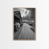 Fishing Dock, coastal decor, nautical wall art, seascape painting, rustic wall art, Nantucket painting, framed canvas print, horizontal art