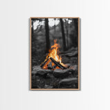 Campfire, rustic art, outdoor adventure, framed canvas print, wilderness decor, bonfire night, cozy cabin wall art, moody art, fall vibes