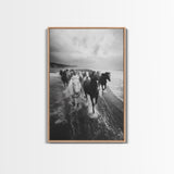 Horse wall art, wild mustangs, moody art, rustic decor, nature photography, black and white art, panoramic art, canvas print, living room art
