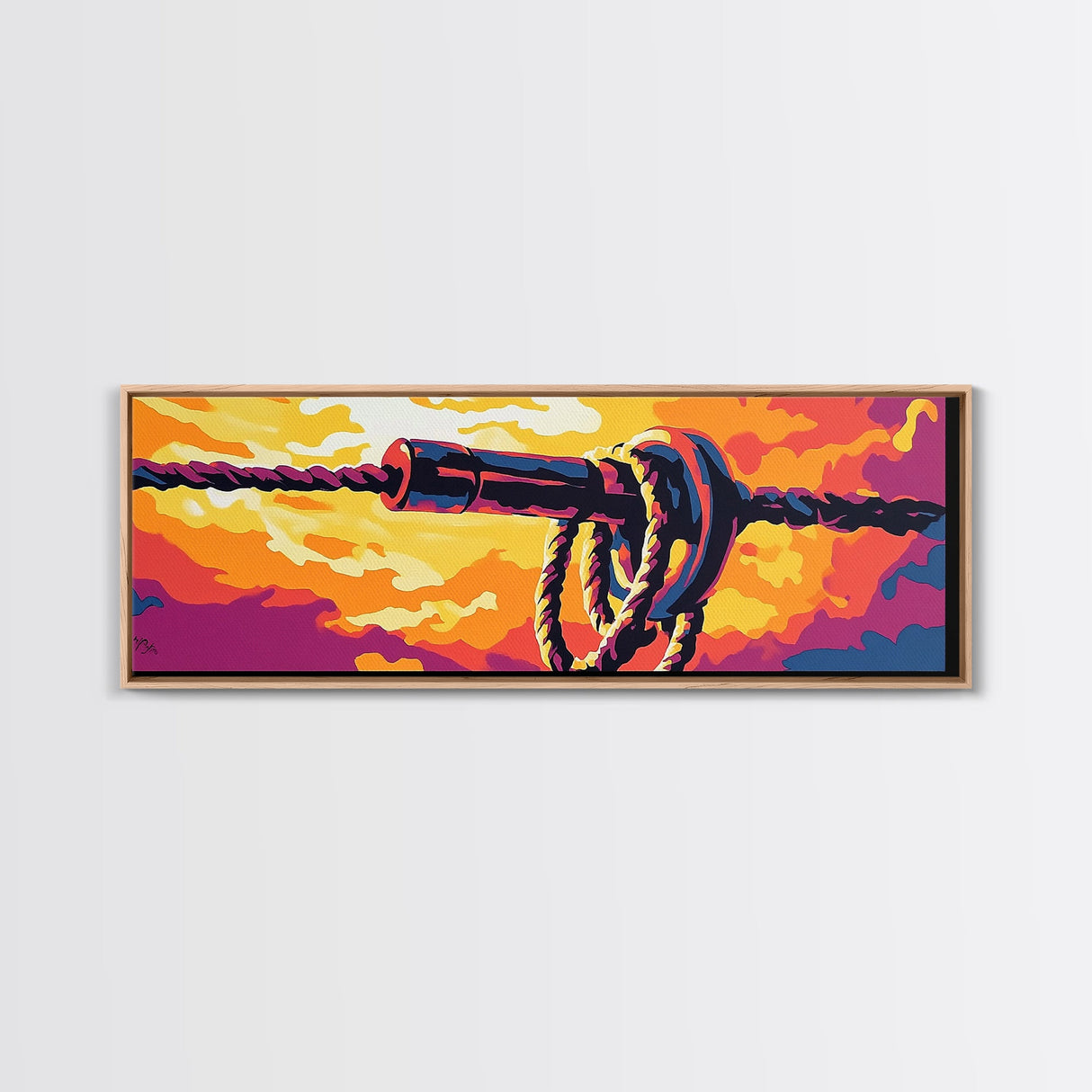 Industrial Knot, rustic wall art, southwest wall art, boho art, orange wall art, geometric painting, extra wide art, Framed Canvas Print