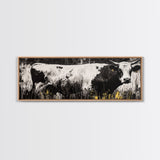 Black and White Cow, farmhouse art, rustic wall art, extra wide art, wabi sabi art, vintage horse art, Canvas Print