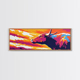 Sunset Bull, bull art, southwest wall art, pink orange wall art, extra wide art, rustic decor, Canvas Print