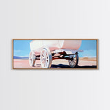 White Wagon, western painting, rustic art, farmhouse wall art, above couch art, cowboy decor, panoramic painting, canvas print, extra wide art