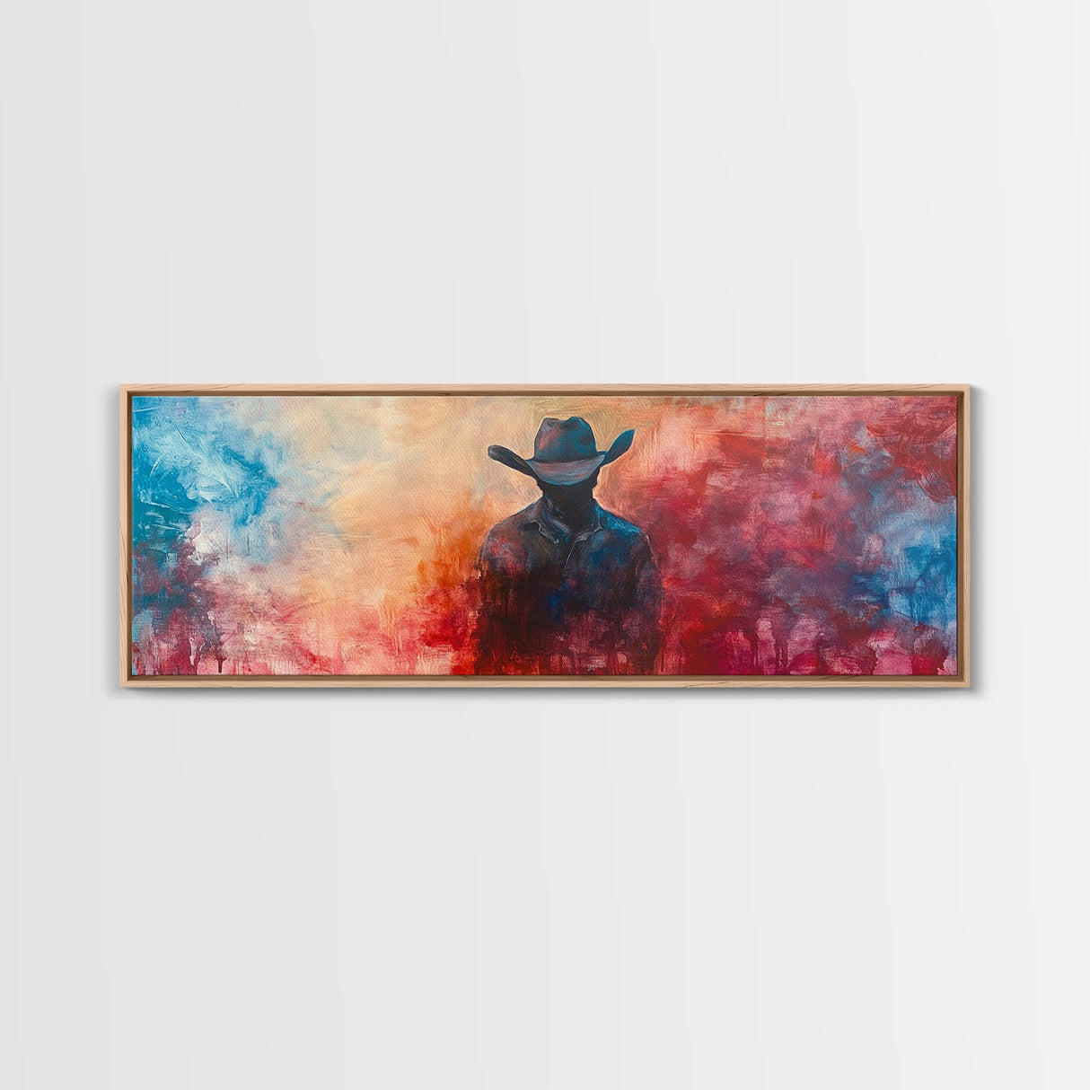 Moody Cowboy Art, dark romance painting, rustic wall art, southwest wall art, extra wide art, framed canvas print, panoramic painting