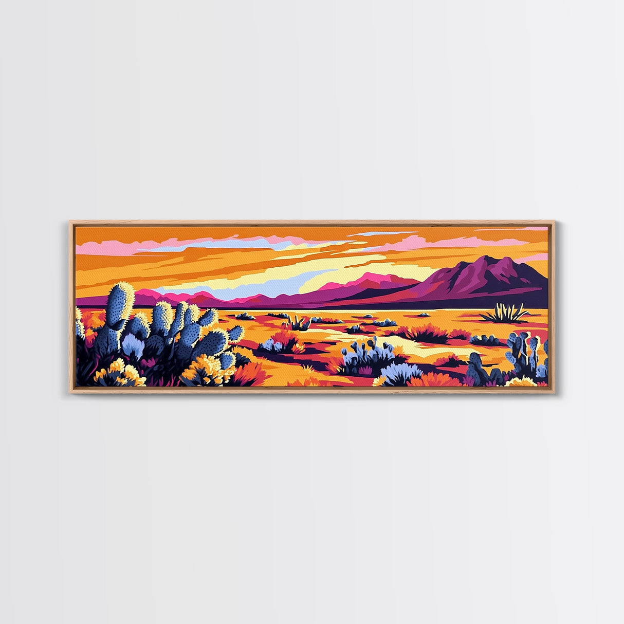 Pink Orange Wall Art, Framed Canvas Print, Extra Wide Art, Southwest Wall Art, Rustic Art, Desert Landscape Painting, Moody Art, Above Bed Art