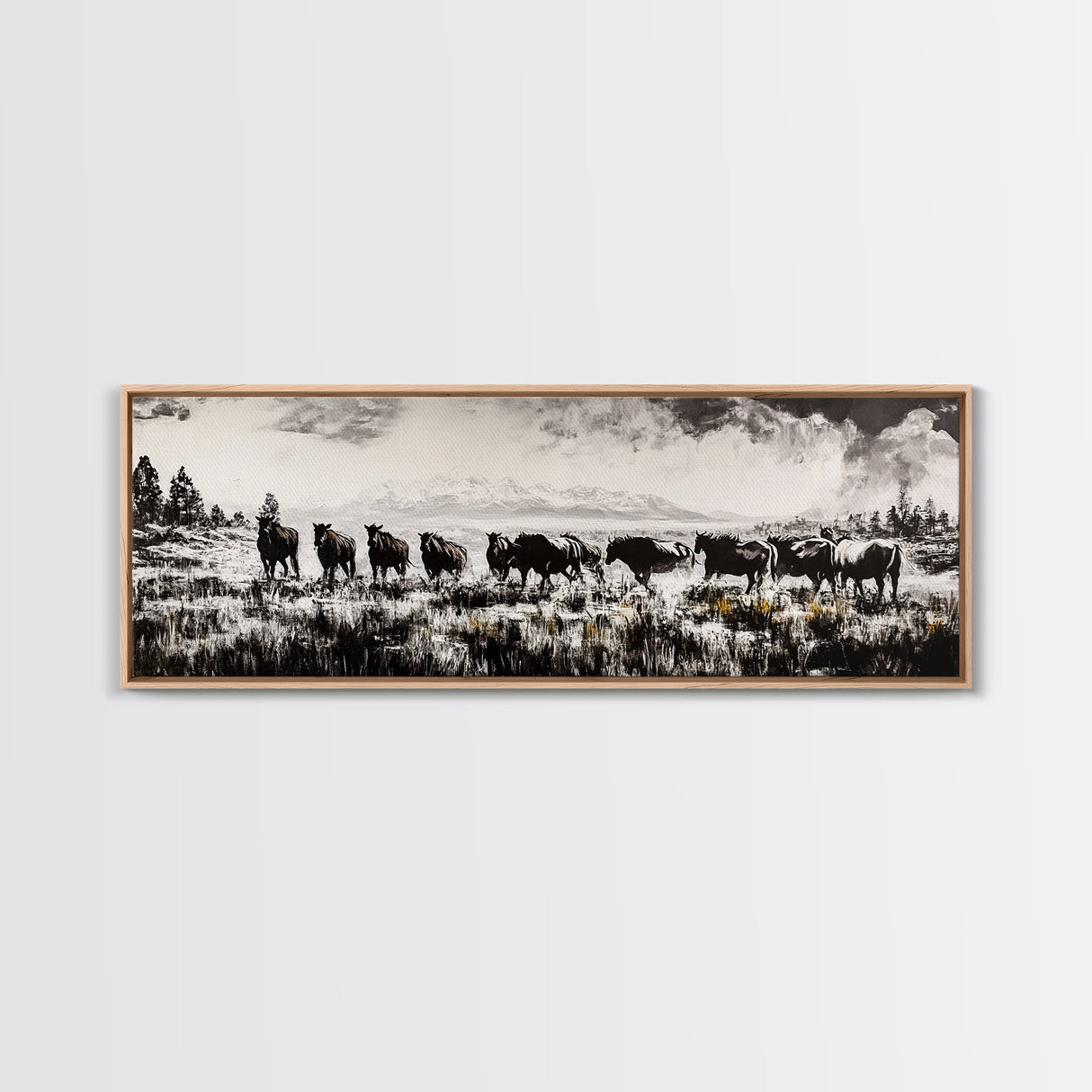 Black And White Wall Art, Framed Canvas Print, Vintage Horse Art, Rustic Wall Art, Extra Wide Art, Moody Art, Western Art, Above Bed Art