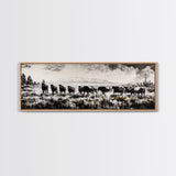 Black And White Wall Art, Framed Canvas Print, Vintage Horse Art, Rustic Wall Art, Extra Wide Art, Moody Art, Western Art, Above Bed Art