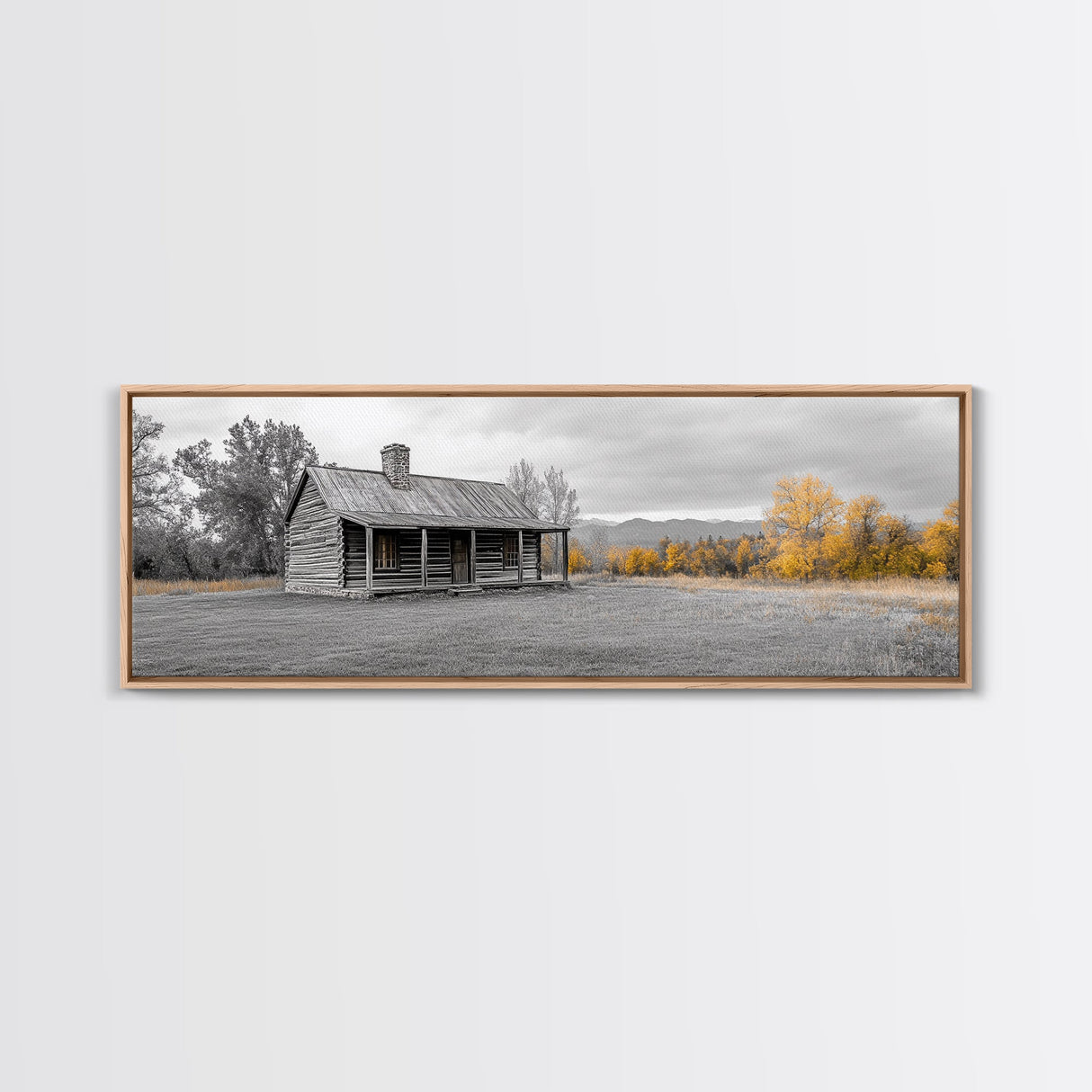 Log Cabin, Fall Art, Rustic Wall Art, Farmhouse Art, Cozy Cabin Art, Landscape Painting, Wabi Sabi Art, Above Couch Art, Framed Canvas Print