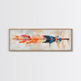 Colorful feather, native art, southwestern decor, rustic wall art, boho art, framed canvas print, extra wide art, tribal painting