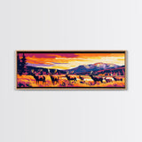 Vibrant Elk Painting, Sunset Mountain Art, Southwest Wall Art, Bold Color Art, Pink Orange Wall Art, Framed Canvas Print, Boho Art