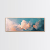 Cloud painting, sky wall art, soft pastel art, extra wide art, bedroom art, panoramic painting, framed canvas print, wabi sabi art