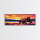 Sunset Wagon Painting, southwest wall art, boho art, Joshua tree art, rustic decor, warm tones, framed canvas print, extra wide art