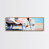 Western Carriage, vintage horse art, rustic wall art, extra wide art, above couch art, cowboy painting, framed canvas print