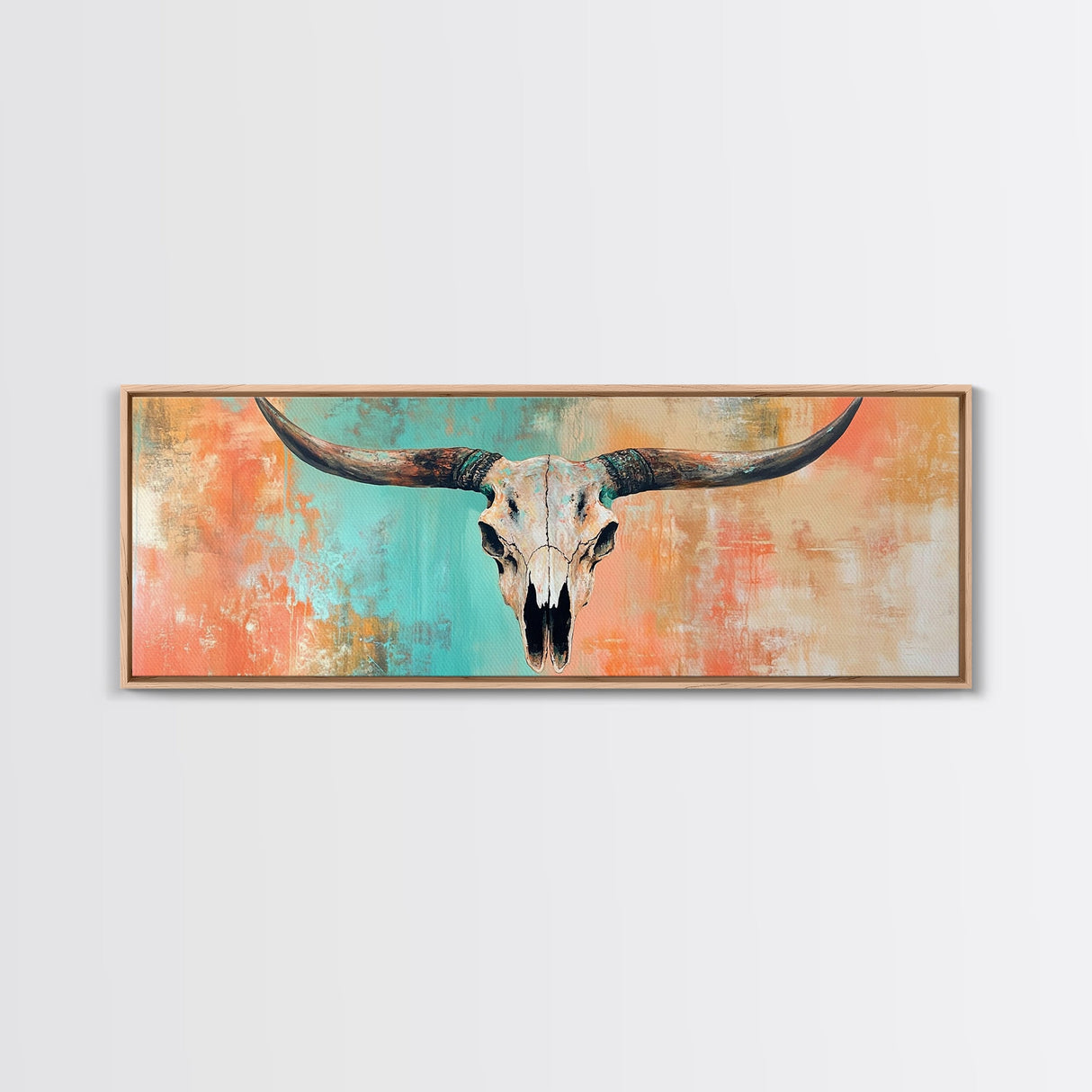 Rustic Skull, vintage horse art, southwest wall art, skull art, panoramic painting, rustic wall art, boho art, Canvas Print, farmhouse art