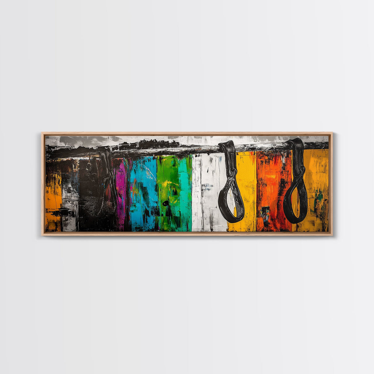 Western Leather, geometric wall art, blotter art, extra wide art, rustic wall art, panoramic painting, Framed Canvas Print, wabi sabi art