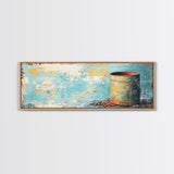 Rustic Tin, wabi sabi art, rustic wall art, teal wall art, farmhouse art, kitchen decor, Framed Canvas Print, above sofa art