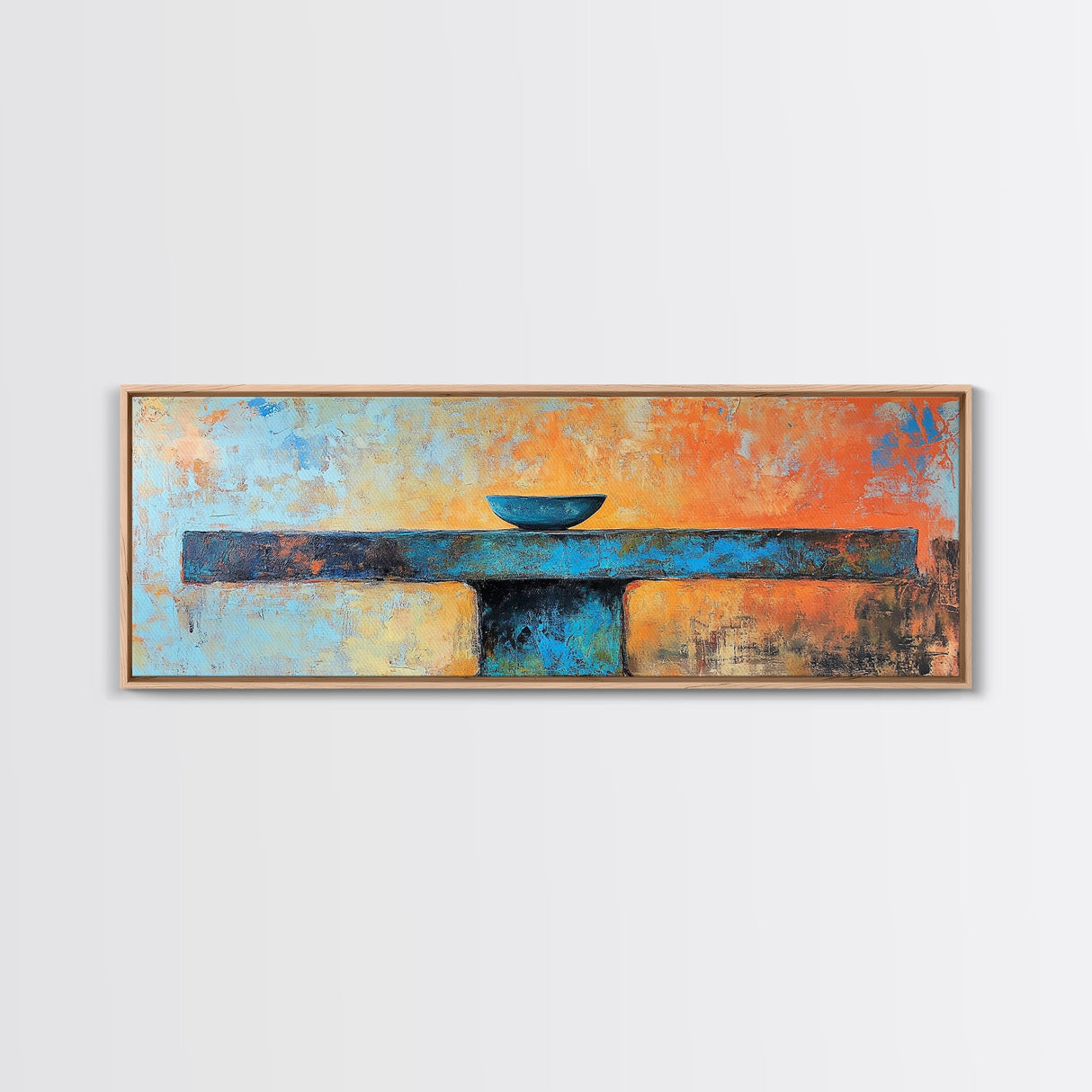 Blue Bowl, minimalist art, wabi sabi art, extra wide art, framed canvas print, sage green wall art, horizontal wall art, therapy art
